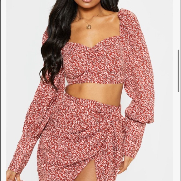 PrettyLittleThing Tops - Red Ditsy Floral Top